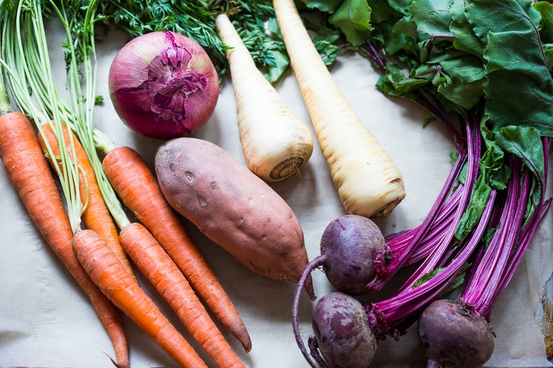 Instant Pot Polenta with Root Vegetables. A simple EASY dinner that can be made in under 30 minutes. Comfort food that is healthy, vegan adaptable and gluten-free! | #instantpot #polenta #creamypolenta