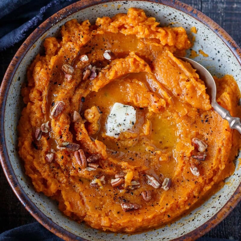 mashed sweet potatoes with maple pecans