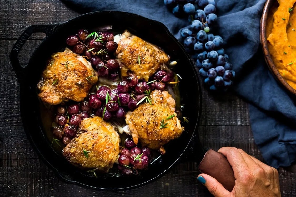 Easy Pan-Roasted Chicken with Grapes | Feasting At Home