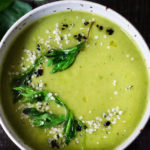 A healing bowl of Celery Soup- comforting, affordable and flavorful, that can be made in  35 minutes. Healthy, delicious and vegan adaptable! #celerysoup #celerysoup #vegan