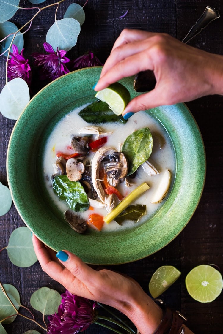 Our Top 20 Thai Recipes!| Authentic Tom Kha Gai (Thai Coconut Chicken Soup), an healthy, paleo recipe that can be made in an instant pot. Gluten-free and Vegan Adaptable! #tomkha #thaisoup #tomkhagai #chickensoup #instantpot