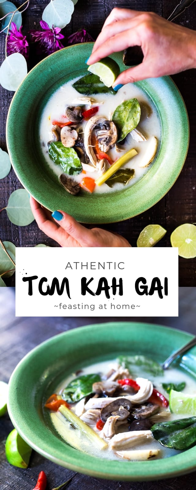 Authentic Tom Kha Gai (Thai Coconut Chicken Soup), an healthy, paleo recipe that can be made in an instant pot. Gluten-free and Vegan Adaptable! #tomkha #thaisoup #tomkhagai #chickensoup #instantpot