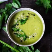 Celery soup in a bowl