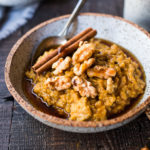 Instant Pot Steel Cut Oats with Pumpkin and Walnuts- a delicious healthy vegan breakfast perfect for fall! #instantpot #steelcutoats #pumpkinoats #veganbreakfast #veganoats #vegan #pumpkinoatmeal