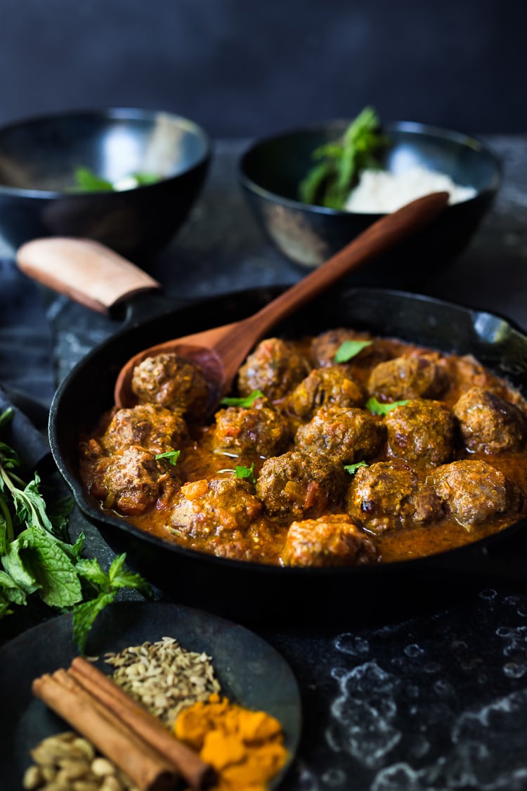 Lamb Meatballs with Indian Curry Sauce- a simple easy dinner that is full of flavor! Gluten-free, keto and Paleo! #lambmeatballs #lamb #meatballs #lambrecipes #keto #paleo #gluten-free #dinnerrecipes #indianrecipes #tikkamasala #currysauce #curry 