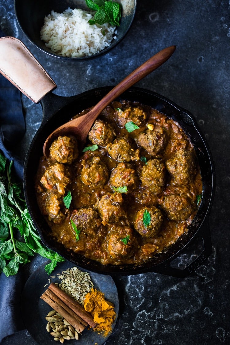 Lamb Meatballs with Indian Curry Sauce- a simple easy potluck dish! Gluten-free, keto and Paleo!