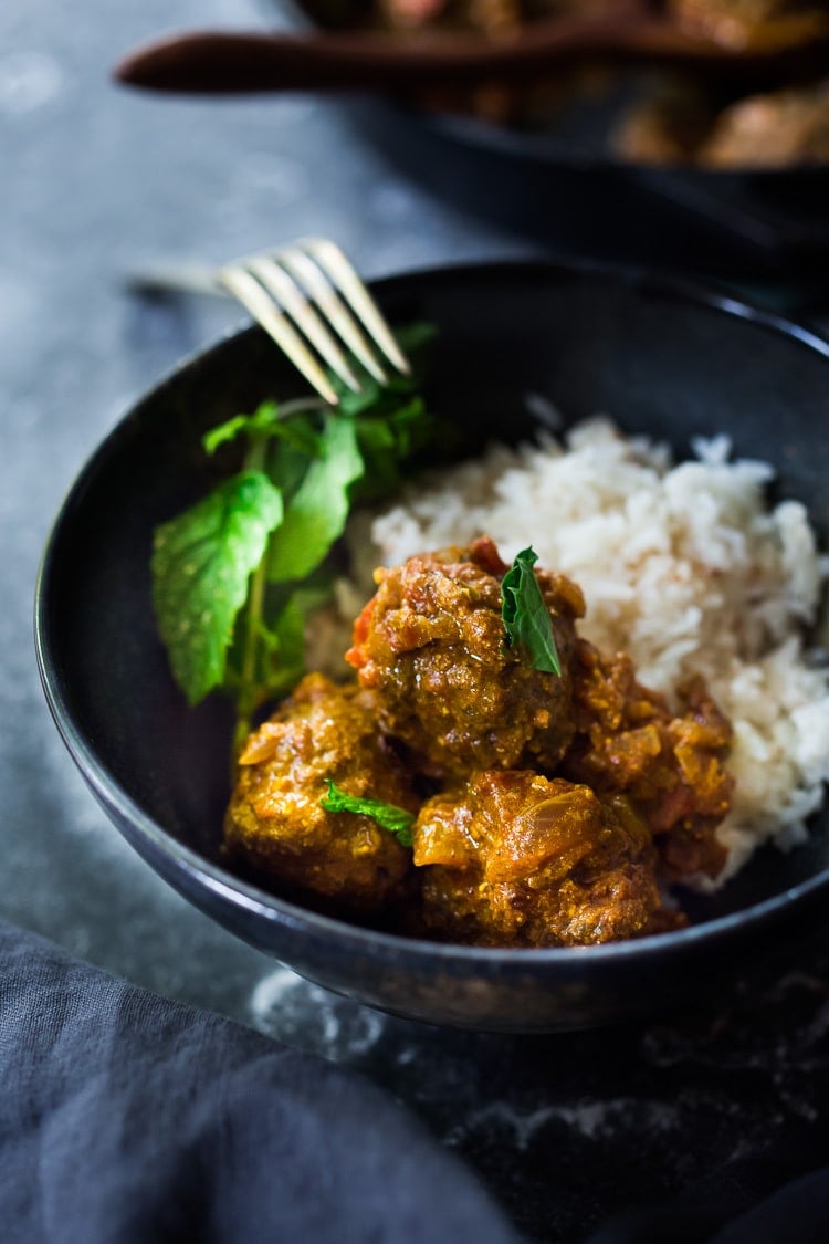 Lamb Meatballs with Indian Curry Sauce- a simple easy dinner that is full of flavor! Gluten-free, keto and Paleo! #lambmeatballs #lamb #meatballs #lambrecipes #keto #paleo #gluten-free #dinnerrecipes #indianrecipes #tikkamasala #currysauce #curry 