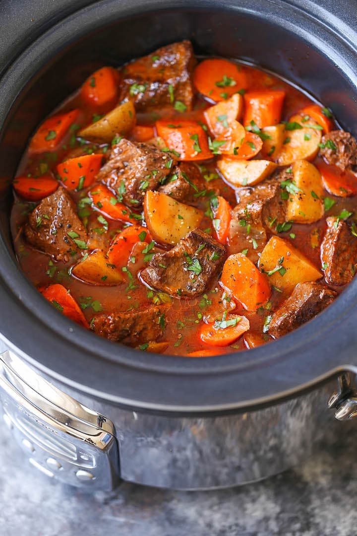 20 Best Crockpot Recipes for Cozy nights! Slow Cooker Beef Stew -Everyone’s favorite comforting beef stew made easily in the crockpot! The meat is SO TENDER and the stew is rich, chunky and hearty! PLUS 20 Best Slow Cooker Recipes! 