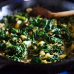 Palak Paneer - Pan-seared Paneer is bathed in a smooth and luscious spinach sauce infused with Indian spices. An easy authentic recipe, perfect for weeknight dinners. (Aka Saag Paneer! ) #saagpaneer #palakpaneer #palakpaneerrecipe #paneerrecipes #indianrecipes #vegetarian #spinach #palakrecipe