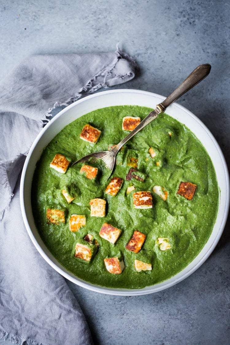 Homemade Palak Paneer (Cheese Cubes in Creamy Spinach Sauce)