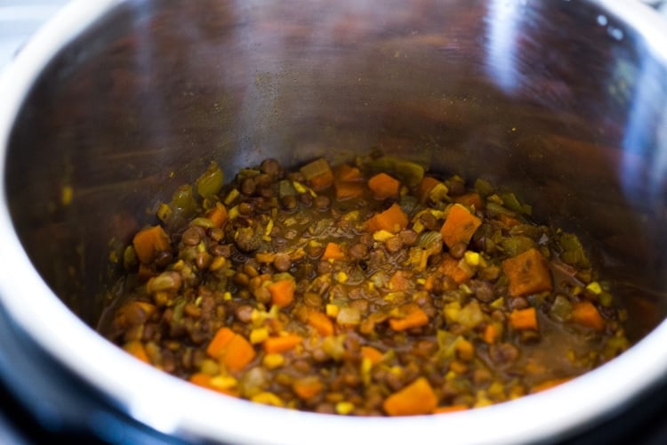 This Creamy Coconut Lentil Curry can be made in an Instant Pot or on the stove top. Infused with fragrant Indian spices, this recipe is not only delicious, it is is vegan and gluten free! #currylentils #indianlentils #lentilcurry #veganlentilcurry #instantpot #vegan #vegancurry #veganlentils #eatclean #cleaneating #plantbased