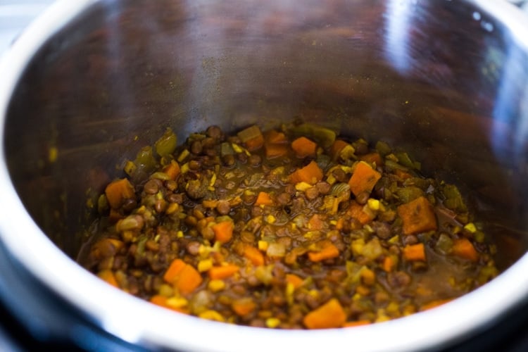 This Creamy Coconut Lentil Curry can be made in an Instant Pot or on the stove top. Infused with fragrant Indian spices, this recipe is not only delicious, it is is vegan and gluten free! #currylentils #indianlentils #lentilcurry #veganlentilcurry #instantpot #vegan #vegancurry #veganlentils #eatclean #cleaneating #plantbased 