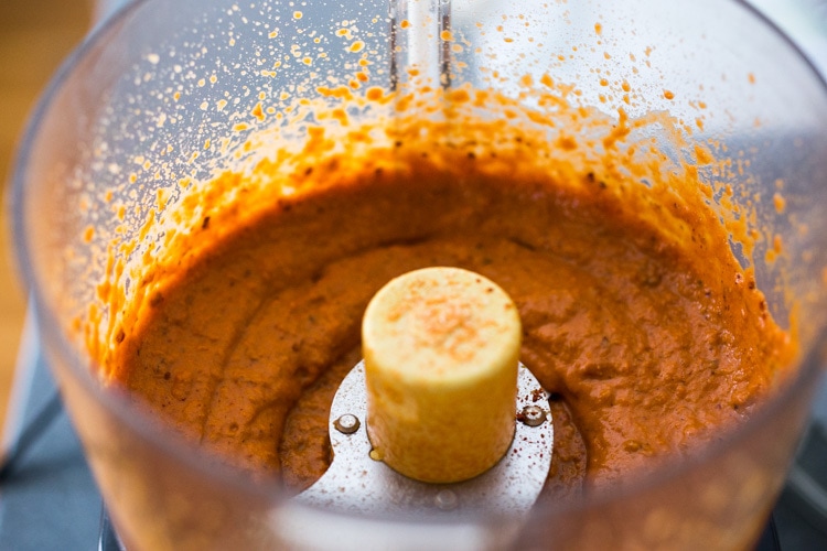 Blending the romesco sauce