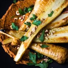 Roasted Parsnips with Romesco Sauce