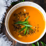 15 Minute Tomato Soup with Coconut and Ginger- a quick vegan tomato soup made with simple pantry ingredients. #vegansoup #tomatosoup #cleaneating #eatclean #veganrecipes #heatlhytomatosoup #quickrecipes #coconutsoup #plantbased #detox