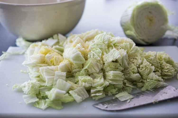 Chopped napa cabbage. 