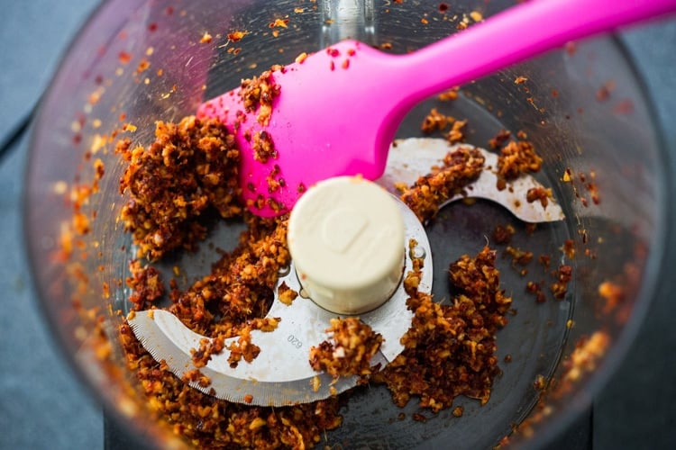 making the kimchi paste in a food processor.