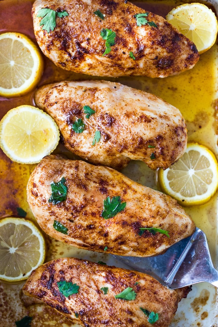 Baked Chicken Breasts- the formula for the easiest, best, fastest, most flavorful, juiciest chicken breast every single time!  Healthy and easy, this takes just 10 minutes of hands on time! #chickenbreast #bakedchicken #easychicken #chickenrecipes #roastedchicken #chickenmarinade, #healthychicken