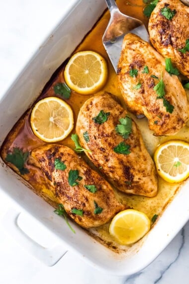 Simple Baked Chicken Breast- the formula for the easiest, best, fastest, most flavorful, juiciest chicken breast every single time!  Healthy and easy, this takes just 10 minutes of hands on time! #chickenbreast #bakedchicken #easychicken #chickenrecipes #roastedchicken #chickenmarinade, #healthychicken