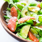 Grapefruit Fennel and Avocado Salad with Pistachios and a Citrus Shallot Dressing. A simple easy salad that is healthy, vegan and delicious! #grapefruitsalad #vegansalad #fennelsalad #avocadosalad #eatingclean #healthysalads