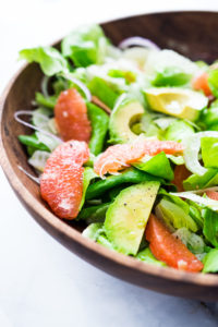 Grapefruit Fennel and Avocado Salad with Pistachios and a Citrus Shallot Dressing. A simple easy salad that is healthy, vegan and delicious! #grapefruitsalad #vegansalad #fennelsalad #avocadosalad #eatingclean #healthysalads