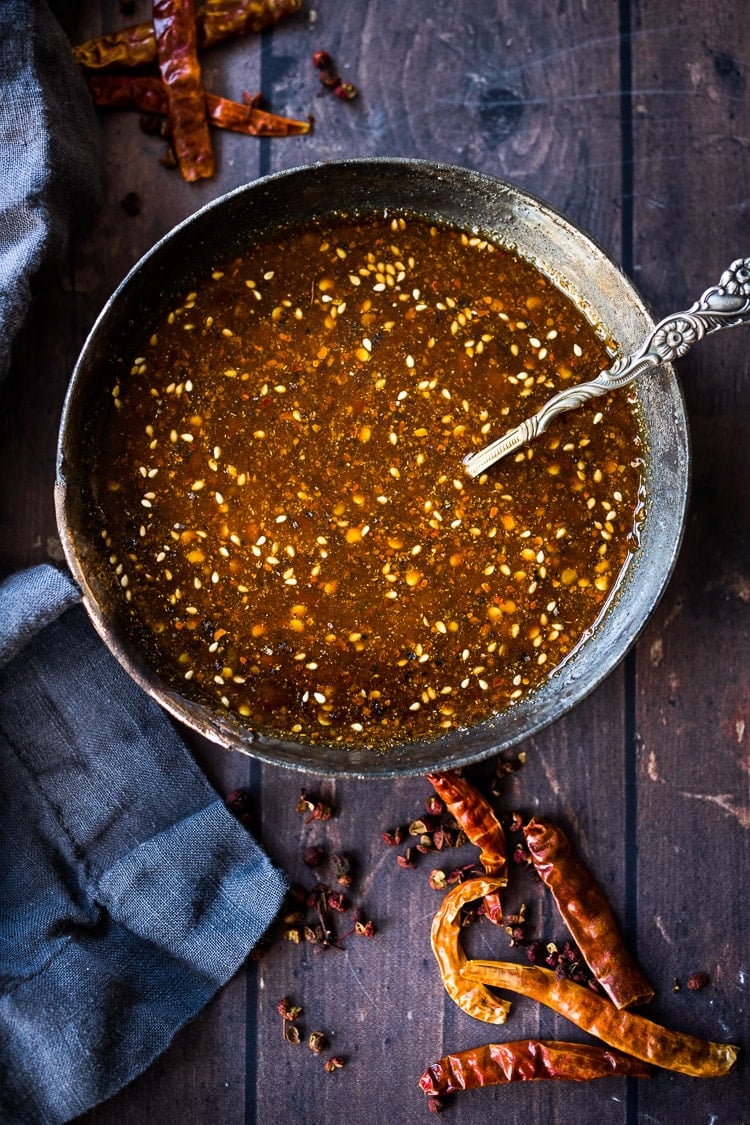 Amazing and Authentic Szechuan Sauce! Use as a flavorful stir-fry sauce for veggies or noodles, or use it as a marinade for tofu, chicken, shrimp or beef!  Healthier than store-bought versions with no preservatives or msg, It is gluten-free adaptable and vegan! Can be made in 5 minutes flat and keeps for 10 days in the fridge! 