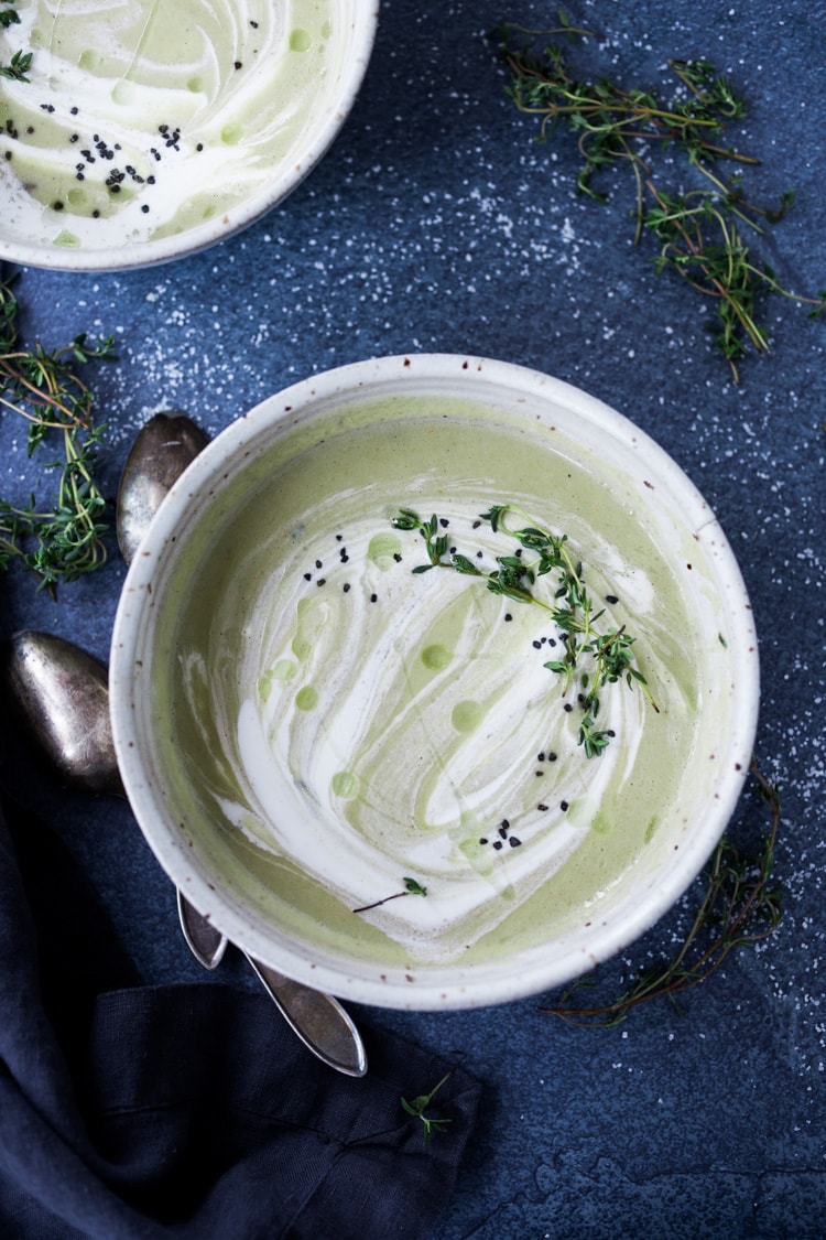 Artichoke Soup! A simple delicious recipe using fresh or frozen artichoke hearts that can be made vegan or made creamy! Keto friendly! #feastingathome #artichokes #artichoke #artichokesoup #vegan #keto 