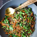 Carrot Quinoa Salad with Almonds and Raw Apple Cider Vinaigrette- a delicious vegan salad that can be made ahead. #vegan #quinoa #quinoasalad #carrotsalad #vegansalad