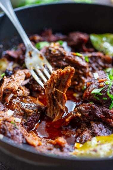 This simple, delicious Barbacoa recipe hails from the Oaxacan region of Mexico, resulting in the most flavorful, tender, fall-off-the-bone meat. Slow roast it in your oven or use a slow cooker. Perfect in tacos or burritos.