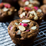 Delicious, whole-grain Rhubarb Muffins with lemon, cardamom, and vanilla, sweetened with maple syrup. Easy, healthy one-bowl recipe!