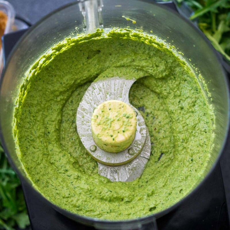 A delicious recipe for superfood Walnut Pesto! A tasty vegan walnut pesto recipe made with power greens, walnuts, garlic, miso paste and olive oil. Vegan!