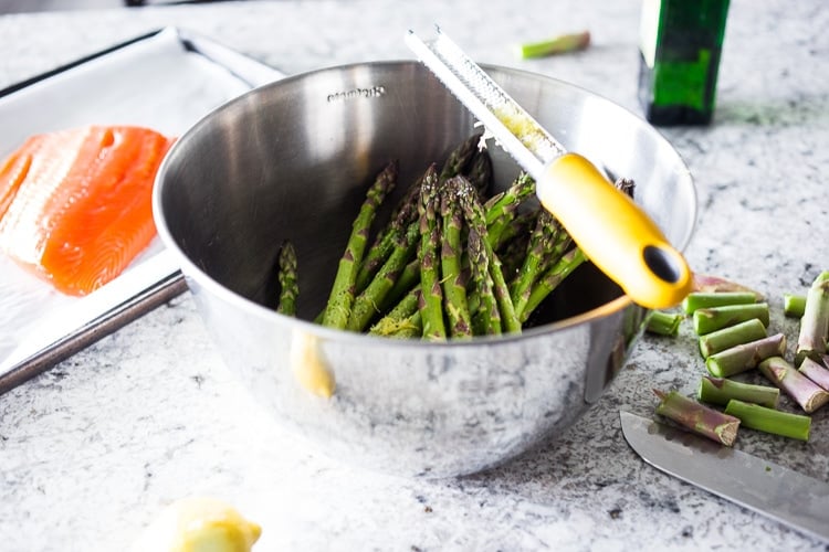 prepping the asparagus