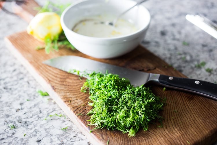 making salmon dill sauce 