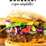 A quick and easy recipe for Smoky Chipotle Black Bean Burgers that can be made in under 30 minutes! Vegan adaptable and perfect for weekly meal prep! #blackbeanburger #veggieburger #veganburger #burger