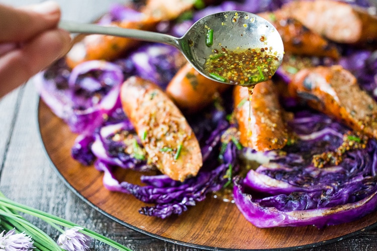 Grilled Cabbage with Andouille Sausage (Vegan adaptable and keto!) a fast and EASY dinner recipe that can be made in 30 minutes! #grill #keto #grilledcabbage #cabbagesteaks #cabbage #vegangrill #grilling #andouillesausage 