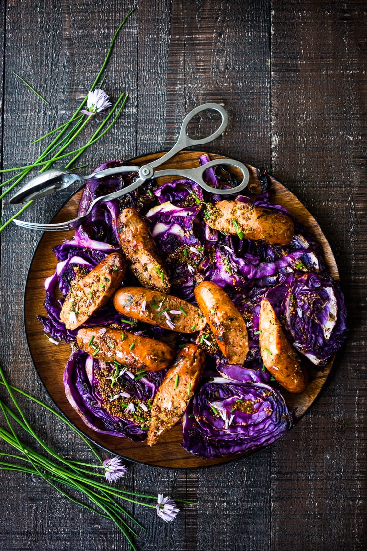 Grilled Cabbage with Andouille Sausage (Vegan adaptable and keto!) a fast and EASY dinner recipe that can be made in 30 minutes! #grill #keto #grilledcabbage #cabbagesteaks #cabbage #vegangrill #grilling #andouillesausage 