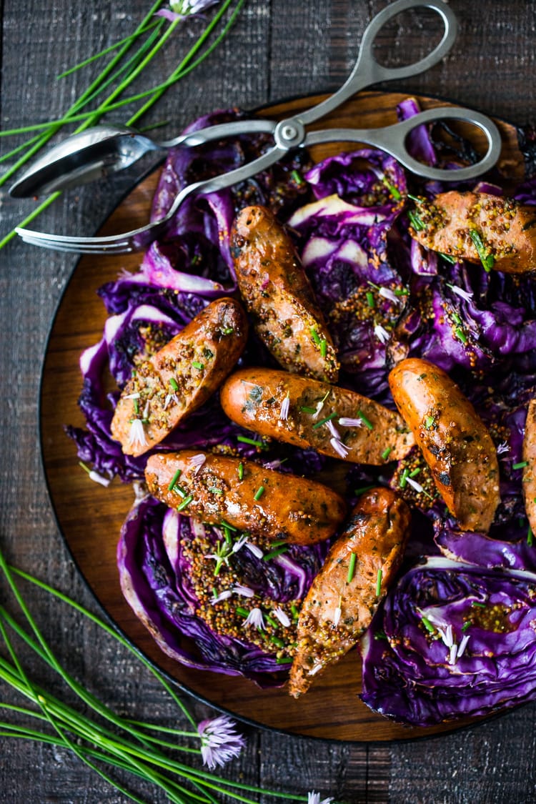 Grilled Cabbage with Andouille Sausage (Vegan adaptable and keto!) a fast and EASY dinner recipe that can be made in 30 minutes! #grill #keto #grilledcabbage #cabbagesteaks #cabbage #vegangrill #grilling #andouillesausage 