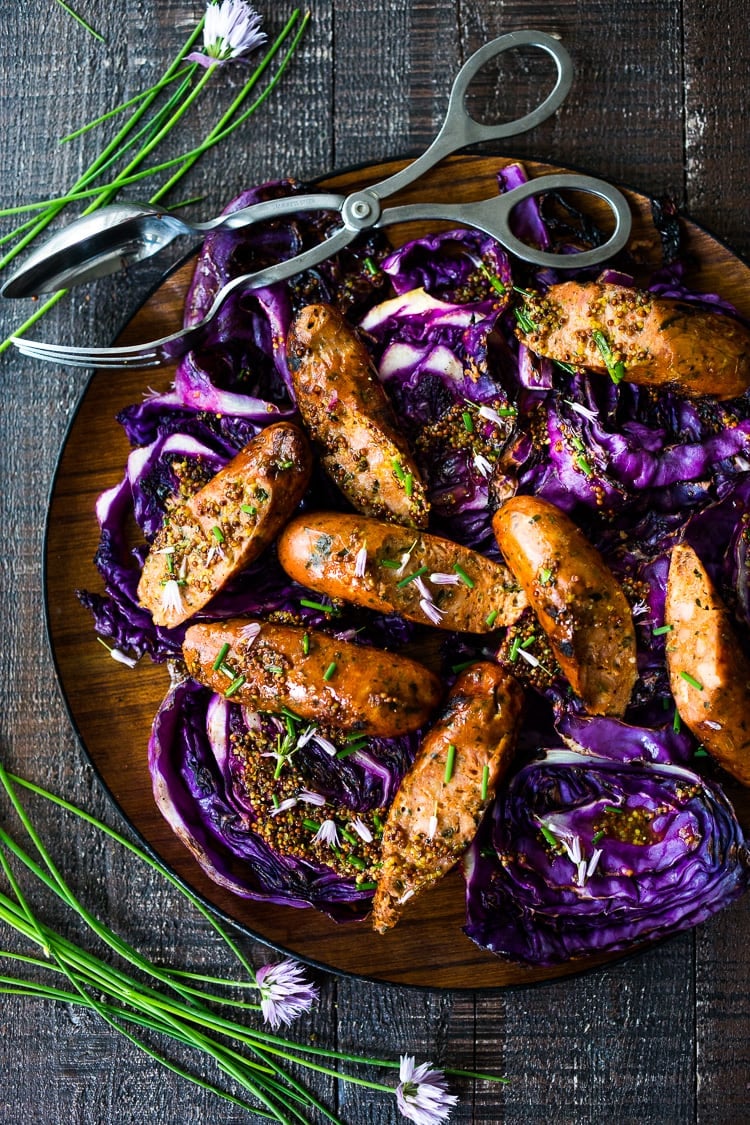 Grilled Cabbage with Andouille Sausage (Vegan adaptable and keto!) a fast and EASY dinner recipe that can be made in 30 minutes! #grill #keto #grilledcabbage #cabbagesteaks #cabbage #vegangrill #grilling #andouillesausage