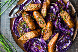 Grilled Cabbage with Andouille Sausage (Vegan adaptable and keto!) a fast and EASY dinner recipe that can be made in 30 minutes! #grill #keto #grilledcabbage #cabbagesteaks #cabbage #vegangrill #grilling #andouillesausage