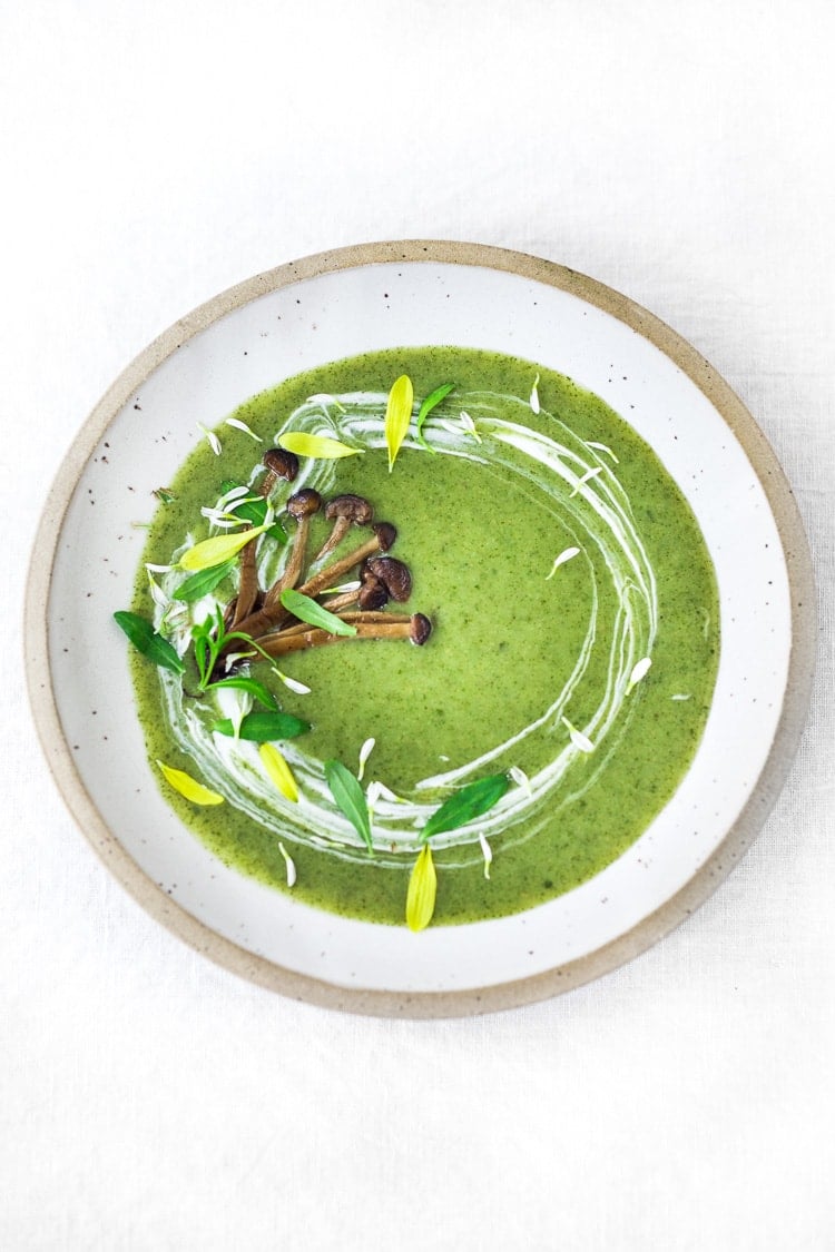 Vibrant, luscious Nettle Soup with Tarragon - a simple easy recipe, full of incredible health benefits and lovely flavor. A Scandinavian specialty to be enjoyed in late spring and early summer when nettles are aplenty. Vegan Adaptable! #nettles #nettlesoup #nettlesouprecipe #vegan #tarragon #healthysoup #springsoup #stingingnettle