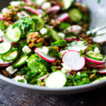 Persian Walnut Salad with Cucumbers, Radishes, Mint, Dill, Cilantro and Parsley. Loaded up with fresh herbs this refreshing summer salad is the perfect side to summer grilling! #walnuts #cawalnuts #walnutsalad #persiansalad #herbsalad #persianherbsalad