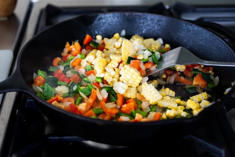 sauteeing the veggies 