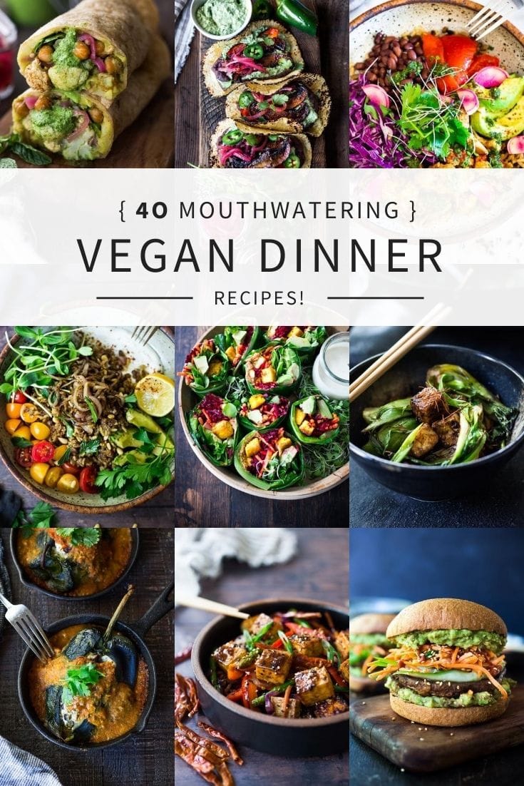 Our 40 BEST VEGAN RECIPES: These vibrant, veggie-powered, whole foods, plant-based meals are full of flavor and feature fresh seasonal produce most prominently. Consider what is in season in your neck of the woods and pick out a few to try this week!| Feasting at Home #vegandinnerrecipes #veganrecipes #vegandinner #veganmeals