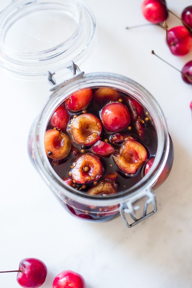 Pickled Cherry and Farro Salad with almonds, fresh herbs and Vanilla- Balsamic Dressing. #farro #farrosalad #cherrysalad #cherryrecipes #pickledrecipes