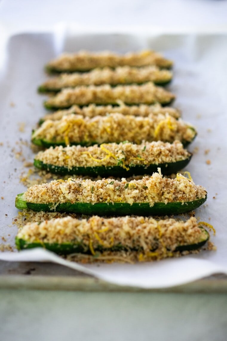 Baked Zucchini with Garlicky Parmesan Breadcrumbs Feasting At Home
