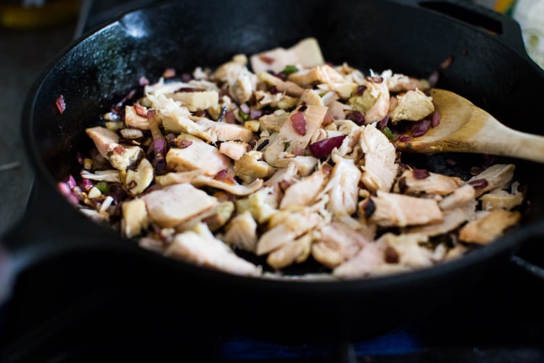 Crispy Jackfruit Carnitas - Sauteing jackfruit.