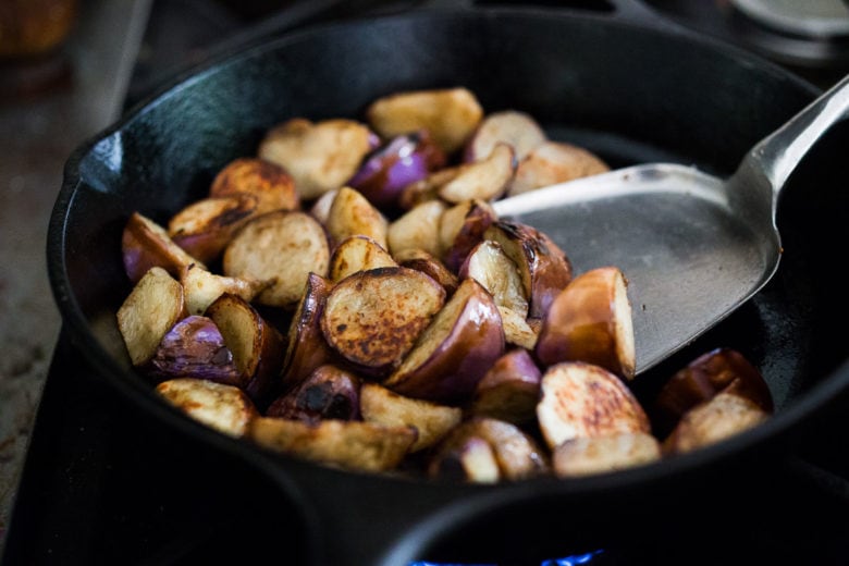 Searing Chinese eggplant.