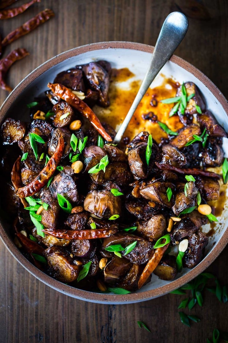 Vegan Recipes 40 Mouthwatering Vegan Recipes | Chinese eggplant recipe with Szechuan sauce, chilies and peanuts