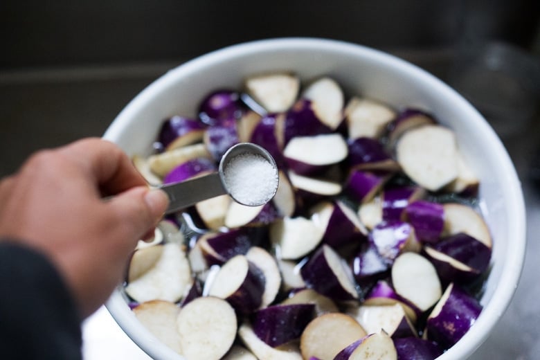 Stir-fried Chinese eggplant recipe with Szechuan sauce, chilies and peanuts 