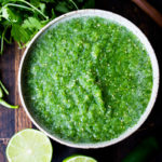 Fresh Tomatillo Salsa Recipe ! (aka Salsa Verde) A FRESH vibrant recipe for Tomatillo Salsa using *uncooked* tomatillos, resulting in the most amazing flavors. Serve this with chips, Baja Tacos, quesadillas or as a sauce for enchiladas! #tomatillosalsa #tacosalsa #salsaverde #tomatillo #bajatacos #salsa #verde #greensalsa